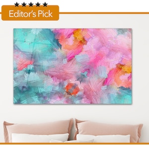 Glass Wall Art - Colorful Digital Pink Blue Abstract Painting - Housewarming Gift - Interior Design Ideas - Home & Office Decoration