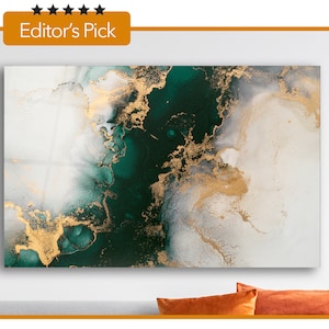 Green White and Gold Marble Texture - Glass Wall Art - Housewarming Gift - Interior Design Ideas - Home & Office Decoration - Ink Art