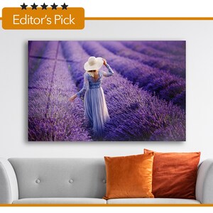 Glass Wall Art - Woman In Lavender Flowers Field In Purple Dress - Housewarming Gift - Interior Design Ideas - Home & Office Decoration
