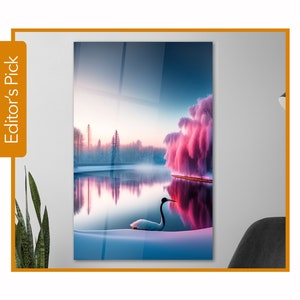 Snowy Landscape with Swan - Glass Wall Art - House Warming Gift - Interior Design Ideas - Home & Office - Fine Art  -Colorful