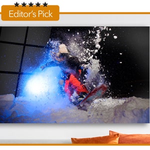 Snowboarder Jumping Mountain Slope in the Night - Glass Wall Art - Housewarming Gift - Interior Design Ideas- Home & Office Decoration