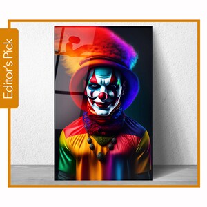 Clown with Rainbow Colored Hat Portrait -  Glass Wall Art - House Warming Gift - Interior Design Ideas - Home & Office - Fine Art