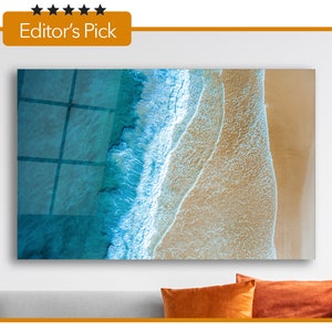 Glass Wall Art beach with waves crashing into the sand  - House Warming Gift - Interior Design Ideas - Large Print Wall Art , Home & Office