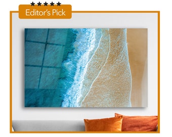 Glass Wall Art beach with waves crashing into the sand  - House Warming Gift - Interior Design Ideas - Large Print Wall Art , Home & Office