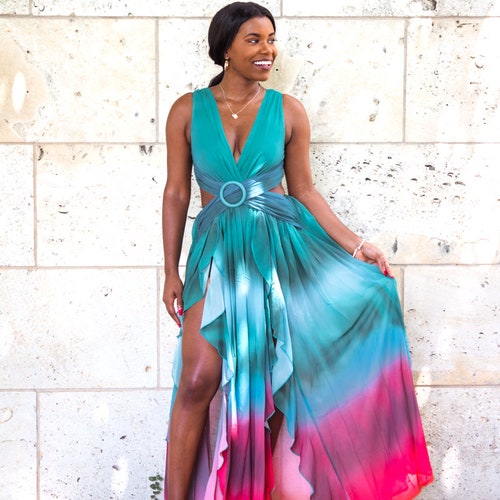 ombre dress women Formal Luxe Midi - Women's Dresses Online shoulder long dress GORGLITTER Women's Sunset Ombre Dress