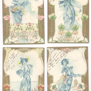 4 original art nouveau postcards - Mucha style -  1903