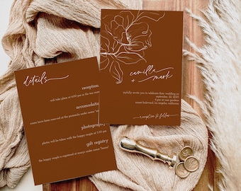 Botanical Wedding Invitation Template, Modern Floral Design (Editable Download)