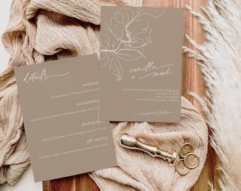 Beige Floral Hochzeitseinladung Vorlage, Moderne Minimalistische (Digitaler Download)