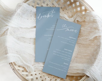 Modern Minimalist Wedding Menu Template, Editable Menu Card
