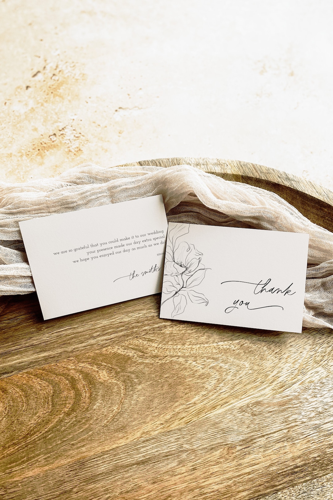 Floral Wedding Thank You Card, Modern Minimalist Template (DIY Editable ...