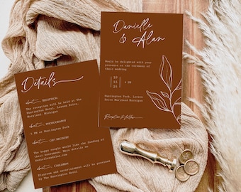 Botanical Wedding Invitation Template, Minimalist Elegant Invite (DIY Editable)