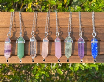 Natural Gemstone Point Necklace, Crystal Point Necklace, Fluorite/Amethyst/Labradorite/Rose Quartz Point Necklace, Valentines Gifts for Her