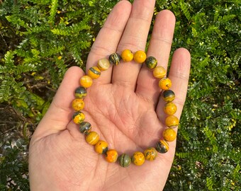 Bracelet de perles rondes Bumblebee Jasper, bracelet en cristal extensible, bracelet en pierres précieuses, bracelet de guérison pour femmes et hommes, cadeau de la Saint-Valentin