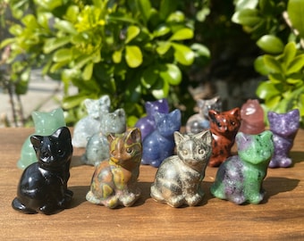 Mini Crystal Cat Carving, Carved Gemstone Cat, Energy Crystal, Black Obsidian, Fluorite, Rose Quartz, Labradorite, Crystal Gifts, Wholesale