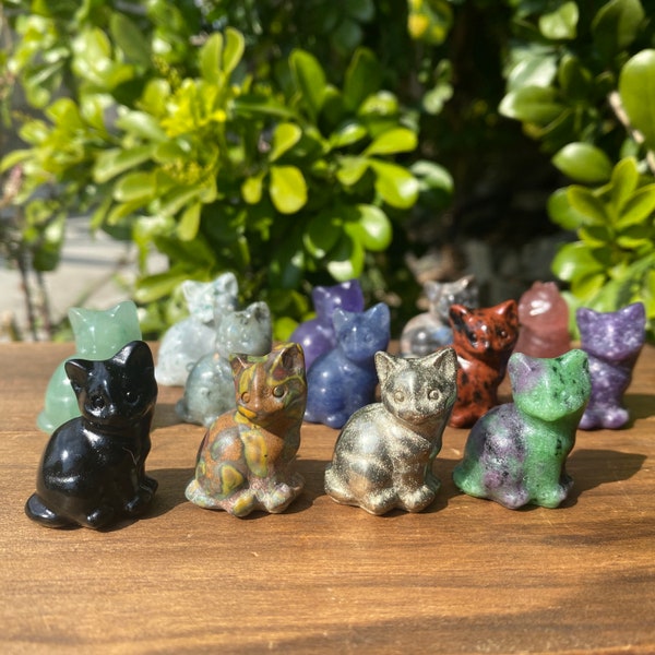 Mini Crystal Cat Carving, Carved Gemstone Cat, Energy Crystal, Black Obsidian, Fluorite, Rose Quartz, Labradorite, Crystal Gifts, Wholesale