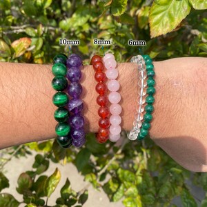 Pulsera de cuentas redondas de cristales, pulsera de cristal elástico, pulsera de piedras preciosas, pulsera curativa para mujeres y hombres, regalo del día de la madre, 6 mm/8 mm/10 mm imagen 8