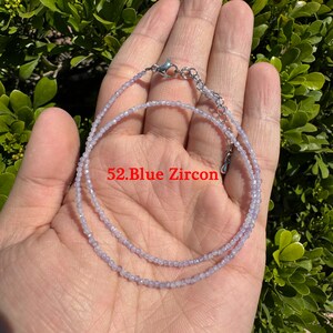 Collier de perles à facettes en cristal fait à la main, collier de pierres précieuses naturelles, collier de perles de 2 à 2,5 mm, chokers de pierres précieuses, cadeau pour elle 52.Blue Zircon