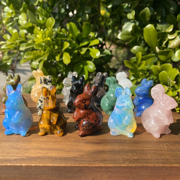 1.5'' Hand Carved Crystal Rabbit, Natural Gemstone Rabbit Figurine, Crystal Animal Sculpture, Mineral Specimen, Crystal Gift, Wholesale