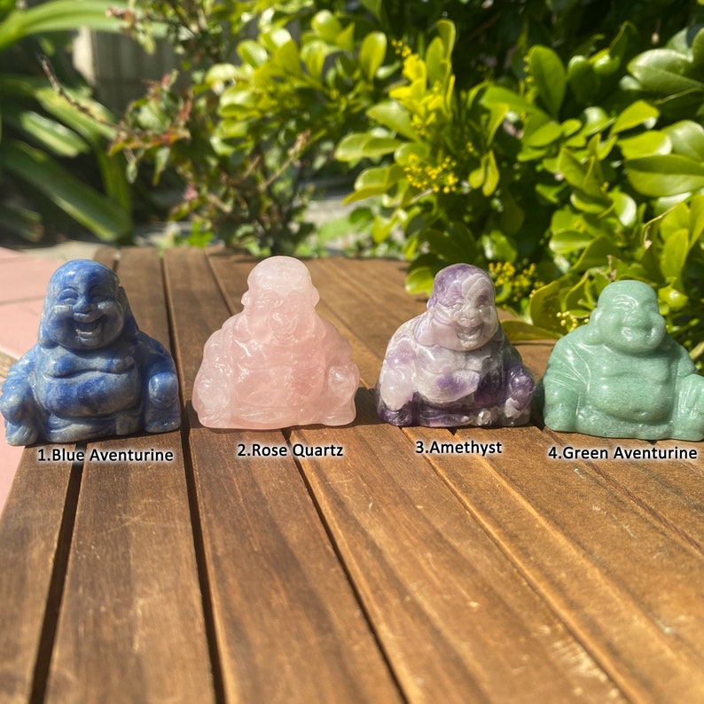 1.5'' Hand Carved Gemstone Buddha, Crystal Buddha Statue, Laughing Buddha, Reiki Healing, Home Decor, Crystal Gift zdjęcie 2