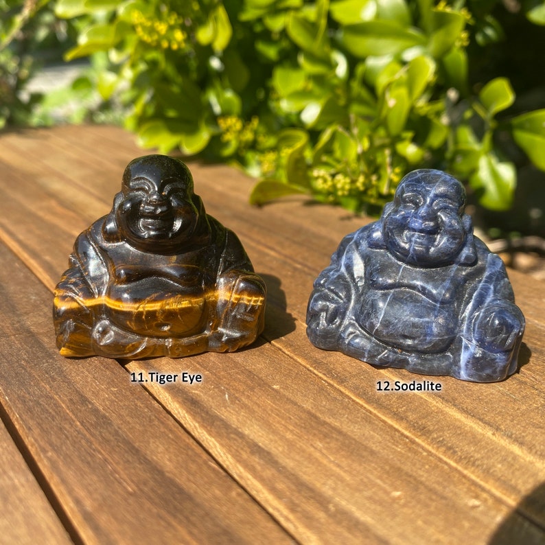 1.5'' Hand Carved Gemstone Buddha, Crystal Buddha Statue, Laughing Buddha, Reiki Healing, Home Decor, Crystal Gift zdjęcie 5