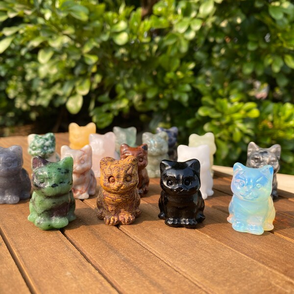 Mini Crystal Cat Figurine, Carved Gemstone Cat, Crystal Animal, Black Obsidian, Fluorite, Rose Quartz, Labradorite, Crystal Gifts, Wholesale