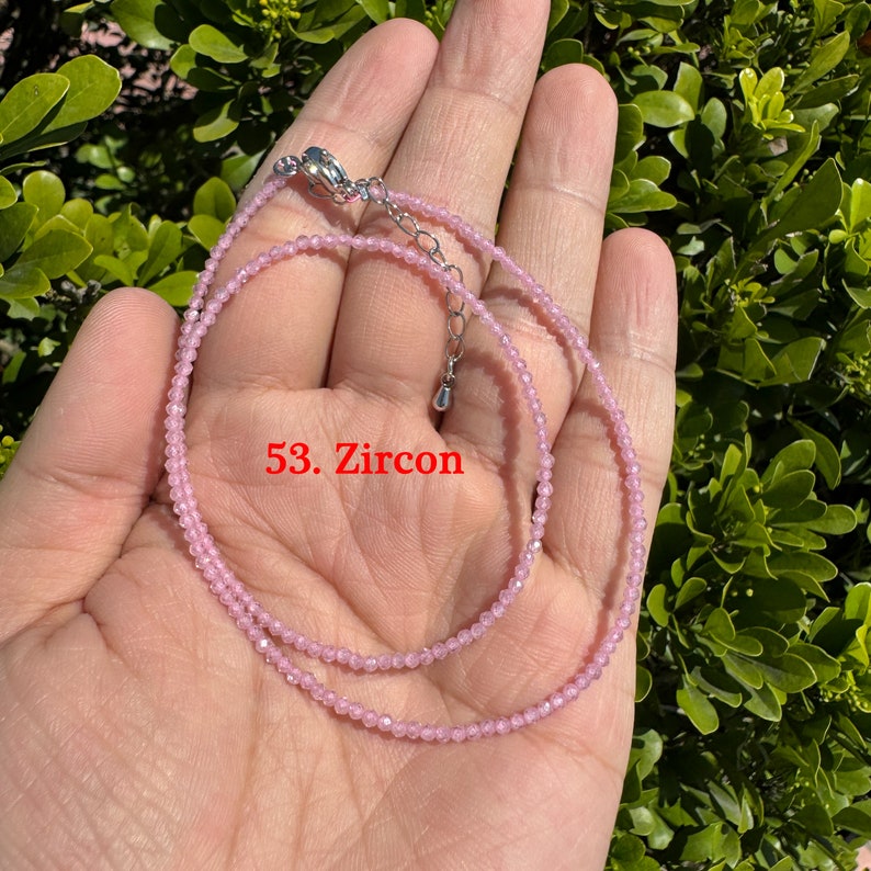 Collier de perles à facettes en cristal fait à la main, collier de pierres précieuses naturelles, collier de perles de 2 à 2,5 mm, chokers de pierres précieuses, cadeau pour elle 53.Pink Zircon