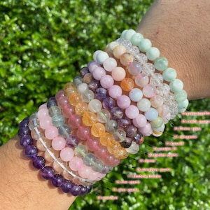 Pulsera de cuentas redondas de cristales, pulsera de cristal elástico, pulsera de piedras preciosas, pulsera curativa para mujeres y hombres, regalo del día de la madre, 6 mm/8 mm/10 mm imagen 3