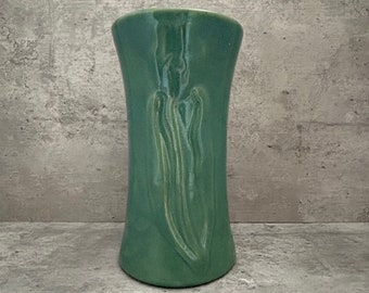 Zanesville Art Pottery  Floral Turquoise Ceramic Vase 576