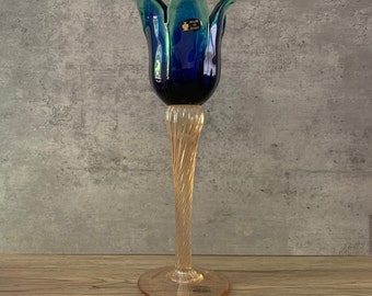 Vintage Italian Art Glass Blue Tulip Vase