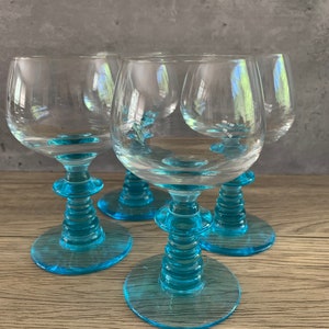 Blown Glass Capri Blue Stem Port Rose 5oz Glasses