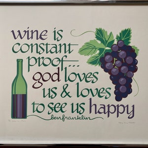 impression d'art vin vintage 1979 | Citation « Le vin, c'est... » | Édition limitée 25/50 | Décoration murale cuisine raisins | Impression d'artiste signée | Décoration rustique