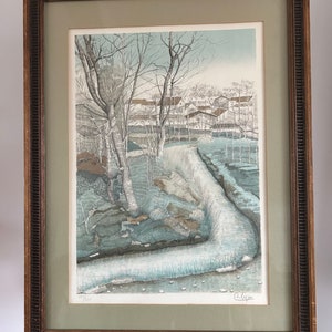 French Village Print | 1960s Rural Landscape Art | Framed Wall Decor | Vintage France Scene