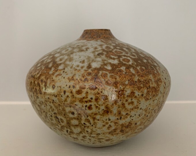 Vintage Studio Pottery Mushroom Vase Signed, Brown Speckled Pottery