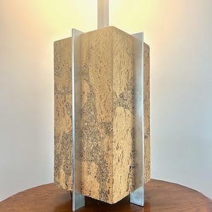 Large Mid Century Cork & Chrome Lamp | Burled Cork Veneer | Brutalist Space Age Style