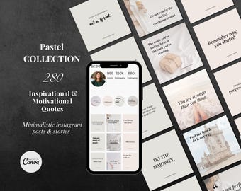 280 plantillas de citas para Instagram en Canva, citas para redes sociales, plantillas de publicaciones motivacionales para Instagram, paquete de citas inspiradoras para historias minimalistas.