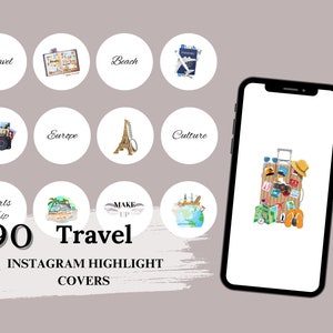 90 Travel Watercolor Instagram Story Highlights Trendy Illustration IG Icons Story Highlight Stories Cover Social Media Icon For Instagram