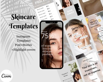 160 Beauty Business And Skincare Canva Templates | Aesthetic Instagram Posts & Stories for Estheticians | Highlight covers Skincare