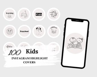 100 Kids Instagram Story Highlight Covers LineArt Kids Instagram Highlight Icon Children IG Highlight Cover Insta