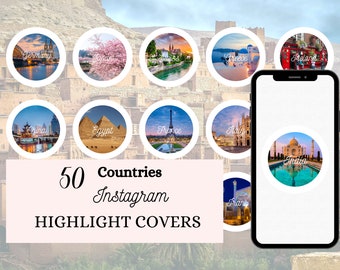 Instagram Travel Highlight Covers | 50 Countries, Instagram Story Highlight Icon, Travel Influencer, Traveler Highlight Icons, Travel Blog