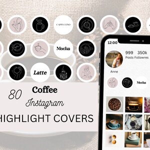 Line Art Coffee Instagram Highlight Covers, Instagram Story Highlight Icons, Coffee Blogger Highlight II 80 Coffee highlight instagram