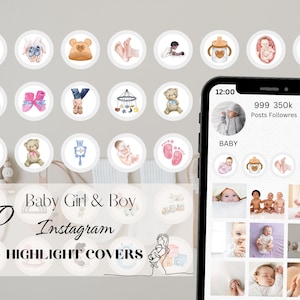 Baby Instagram Highlight Covers | Watercolor Baby Girl and Boy Instagram Highlight Covers | Mom Blogger Icons | Boy and Girl Icons