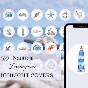 Watercolor Nautical Instagram Highlight Icons Watercolor illustrations Instagram Story Highlight Covers sea maritime Blogger Summer Icons image 1