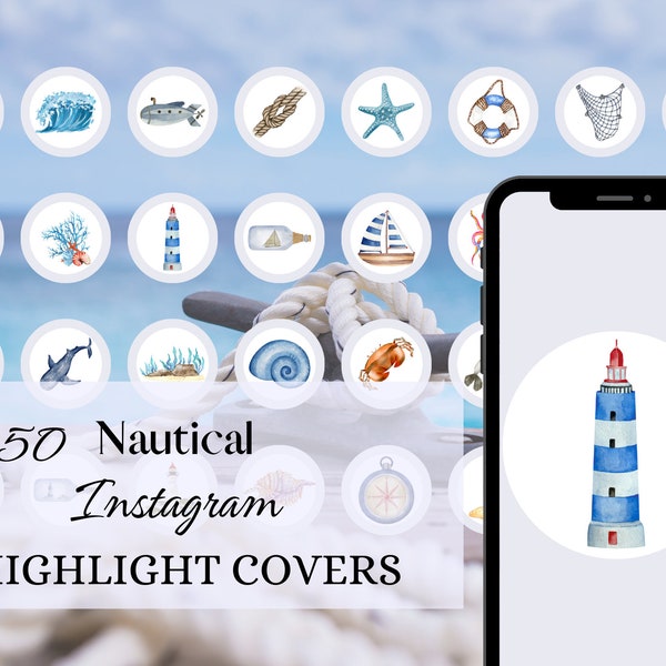 Watercolor Nautical Instagram Highlight Icons | Watercolor illustrations Instagram Story Highlight Covers sea maritime Blogger Summer Icons