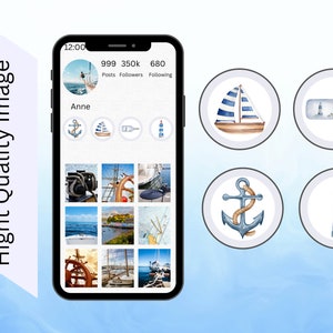 Watercolor Nautical Instagram Highlight Icons Watercolor illustrations Instagram Story Highlight Covers sea maritime Blogger Summer Icons image 2