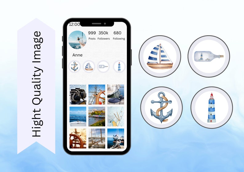 Watercolor Nautical Instagram Highlight Icons Watercolor illustrations Instagram Story Highlight Covers sea maritime Blogger Summer Icons image 2