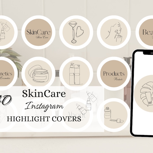 Skincare Instagram Highlight Covers, Instagram Story Highlight Icons, Skincare Blogger Highlights,LineArt Skincare Highlight Covers