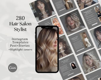 Hair Instagram Posts & Stories Templates | Hair Salon Social Media Template | Hairstylist Wig Instagram Template | Highlights Covers