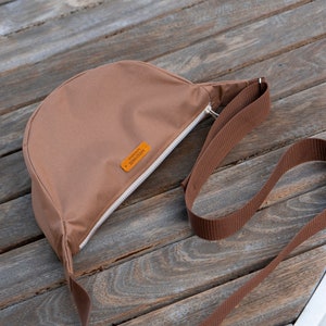 Canvas crossbody bag for men and for women. Brown shoulder bag with adjustable strap