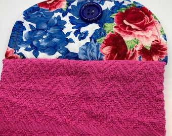 Pioneer Woman Heritage Floral Hanging Dish Towel Blue, pink and red