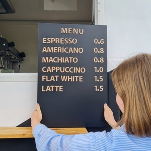 Cardápio de cafeteria, Placa de cafeteria, Quadro de menu, Quadro de letras, Pôster de café, Quadro magnético, Sinalização de casamento, Quadro de giz, Expositor de varejo
